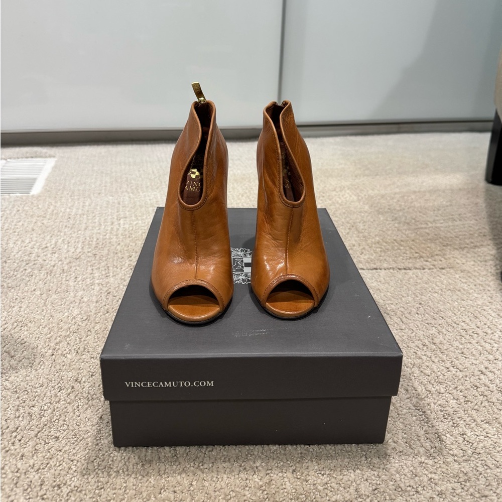 Vince Camuto Women's Brown Peep-Toe Booties